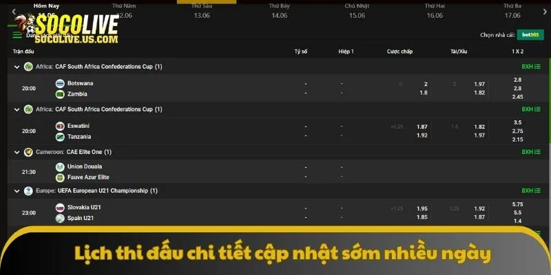 Lịch thi đấu chi tiết